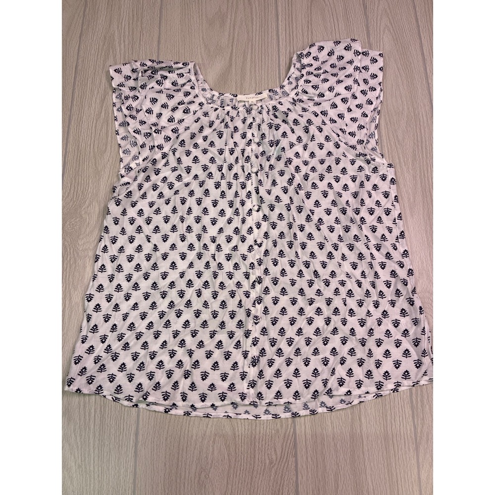 Fun2Fun Charlotte Button Detail Blouse Off-White Navy Floral Flutter Sleeve XL